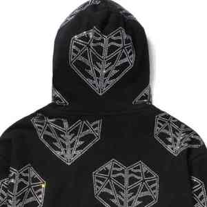 Noir hommes strass à capuche Street wear cristal capuche et manches surdimensionné Logo personnalisé hiver saison haute visibilité sweats à capuche pour hommes - Product Image 5