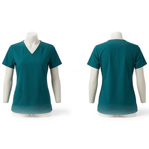 Ensemble de blouses médicales imprimées en poly-spandex extensible 180 GSM Teal Premium avec broderie personnalisée et logo par transfert thermique - Product Image 1