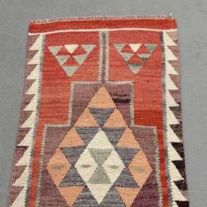 Turkish <b>Runner</b> Rug 2.5x8.5 ft, <b>Red</b> Gray Oriental Rug Wool - Product Image 5
