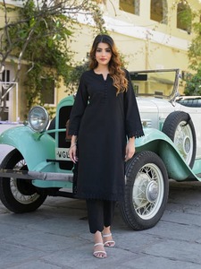Plus size Women <b>Indian</b> Ethnic Solid Black lace Cotton Shirt Kurta with <b>Trouser</b> Suit Women traditional Dress XS to 6XL girls - Product Image 5