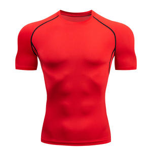 Vente en gros 95% Polyester 5% Spandex Séchage rapide Gym Fitness Running Training Logo personnalisé T-shirt serré de sport à haute élasticité pour hommes - Product Image 6