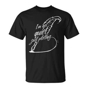 T-shirt humoristique pour écrivain introverti : Je ne suis pas silencieux, je suis simplement en train de réfléchir – Cadeau promotionnel pour les amoureux des livres - Product Image 1