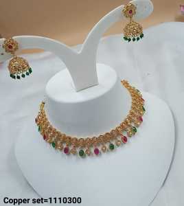 JOYERÍA DE COBRE TRADICIONAL Y DE MODA INDIA CONJUNTO DE JOYERÍA DE BODA NOVIA PARA MUJER CONJUNTO DE PENDIENTES Y COLLAR - Product Image 2