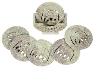 Natural Soapstone Coaster <b>Set</b> Handmade Pattern Round Shape Tea Coaster <b>Set</b> of 6 Pieces <b>Plate</b> Best Supplier and Exporter at India - Product Image 4