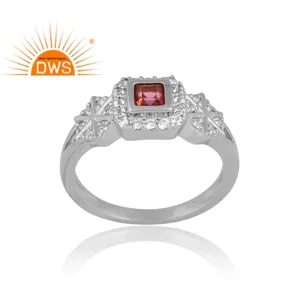 Unique Design Silver Palladium Plated Pink Topaz & White Topaz Gemstone Ring For Women Custom Jewelry For Women Gift For Her
