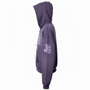 Sudadera con capucha de lana de algodón GSM 380 de gran tamaño para mujer, cremallera completa, tela de tacto suave, logotipo impreso personalizado, sudaderas básicas moradas Vintage - Product Image 3