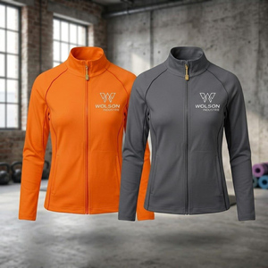 Veste de yoga unisexe à capuche et manches longues, tissu extensible doux en polyester/coton, fermeture éclair, option de logo personnalisé pour le fitness hivernal - Product Image 2