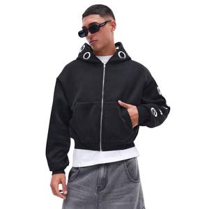 Sudadera con Capucha Casual con Ojales Metálicos Personalizados, Sudadera con Capucha de Algodón Grueso con Herrajes Metálicos de Gran Tamaño, Sudadera con Capucha Elegante para Hombre - Product Image 1