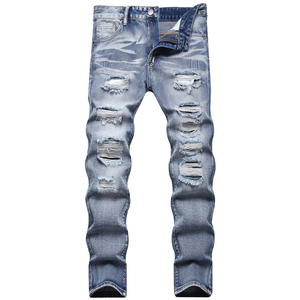 กางเกงยีนส์ผู้ชายขนาดบวกชิ้น 100 % คุณภาพสูงขายส่งระบายอากาศได้อย่างยั่งยืนป้องกัน pilling กางเกงยีนส์ผู้ชายซิปกางเกงยีนส์สไตล์บิน - Product Image 1