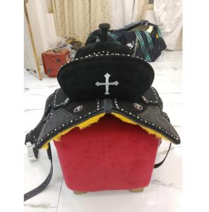 เบาะหนังแบบเย็บปะลายดอกไม้สไตล์ตะวันตกหนังสีดำสำหรับนักขับขี่เบาะหนังสีดำ - Product Image 3