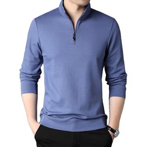 เสื้อยืดแบรนด์แฟชั่นใหม่คุณภาพสูง ซิปหน้า ผู้ชาย สไตล์ลำลอง สีพื้น แบบเกาหลี แขนยาว ผ้าฝ้าย 100% เป็นมิตรกับสิ่งแวดล้อม ระบายอากาศได้ดี - Product Image 2
