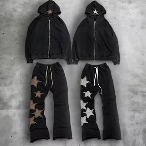 Conjunto de sudadera con capucha y pantalón de chándal acampanado de algodón con bordado desgastado personalizable - Product Image 3