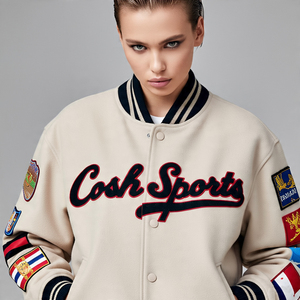 Blouson universitaire Letterman à manches brodées en cuir pour femmes à la mode personnalisée Streetwear Blouson de baseball pour femmes Blousons universitaires - Product Image 4