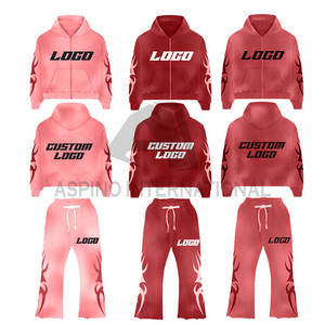 Conjunto de chándal personalizado para hombre, chándal acampanado con lavado ácido de alta calidad, Sudadera con capucha de peso pesado y pantalones de chándal para chándales de invierno - Product Image 2