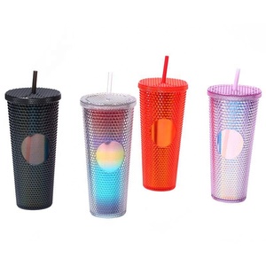 Vaso deportivo de plástico transparente de doble pared con diseño de diamante, 24 oz (710 ml), reutilizable, para café, con pajita y aislamiento térmico de 0 a 6 horas. - Product Image 5