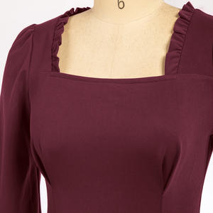 <span class=keywords><strong>Belle</strong></span> <span class=keywords><strong>Poque</strong></span> Mujer Vintage Vestido de cintura definida Manga larga Cuello cuadrado Vestido plisado A-Line - Product Image 4