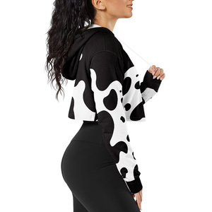 Pull à capuche d'automne à double glissière de couleur unie pour femmes, fermeture à glissière, petit manteau court - Product Image 3