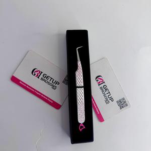 Pince à épiler GETUP BROSONS IMPEX 90 degrés blanche avec revêtement en poudre scintillante rose, découpe en forme de cœur diabolique et pointe argentée - Product Image 6