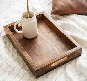 Bandeja de servicio de madera de acacia Bandeja de servicio de café decorativa de escritorio de alta calidad Venta superior - Product Image 1