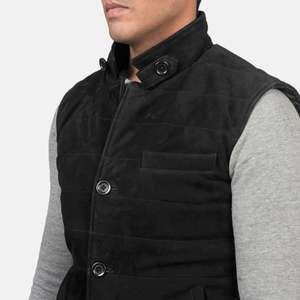 Chaleco Casual de Cuero Genuino para Hombre Tony con Logotipo Personalizado Bordado, Relleno de Algodón para Otoño y Verano, Estilo Gamuza Negra - Product Image 6