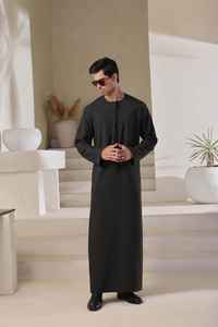 2025 New Design Elegant Saudi Style Men Thobe for Premium Lightweight Fabric Daily Wear Neckline Cuffs Embroidery Design - Product Image 5