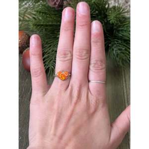 Rose Gold Plated Stainless Steel <b>Ring</b> with Orange <b>Opal</b> Inlay Trendy Fashion Jewelry Gift - Product Image 2