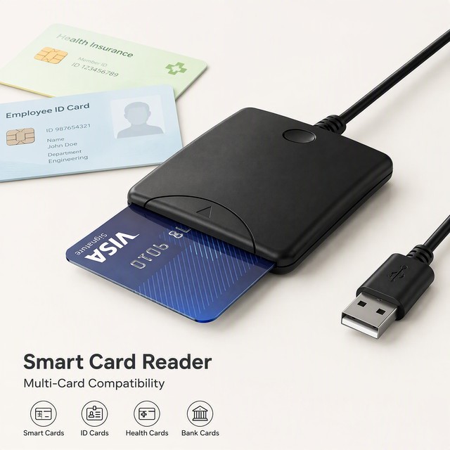 CAC PIV Smart Card Reader USB-C 2 in 1 Government Standard EMV Chip Card Reader for ID Banking PC Laptop