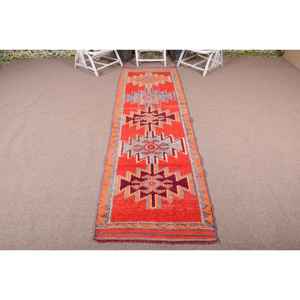 2.9x10 ft Turkish Rug, Vintage <b>Runner</b> Rug, <b>Red</b> Gray Ombr Rug - Product Image 1
