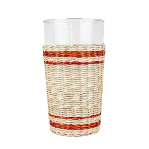 亚马逊热卖系列海草高球玻璃不倒翁手工编织海草清酒餐具杯架