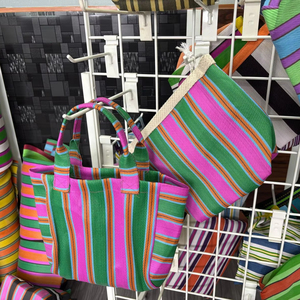 Eco-Friendly Custom Handloom Recycled Nylon Beach <b>Cosmetic</b> <b>Bags</b> Fashionable Striped Woven Shopping Cases Reusable Zipper Custom - Product Image 1