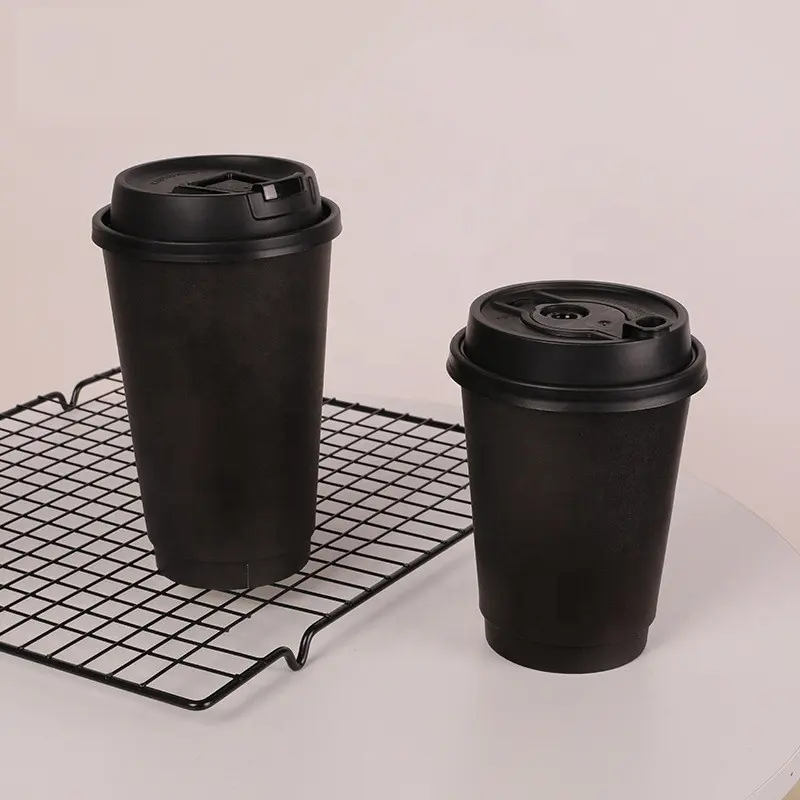 Черные бумажные стаканчики 8 унций с крышкой, чашка для горячего кофе, настраиваемая с вашим собственным логотипом