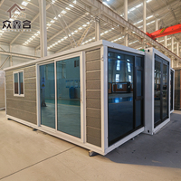 Maison conteneur extensible de luxe moderne 20/40 pieds, préfabriquée, portable, pliable, mini-maison 2/3 chambres, panneaux sandwich en acier
