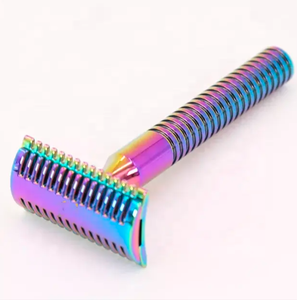 Maquinilla de afeitar de seguridad para hombres de calidad superior Acero inoxidable Color arcoíris Doble filo Hoja doble Belleza Cuidado personal Característica ANAAIF - Product Image 3