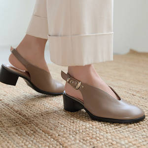 [JSHOE] Handmade Genuine Cowhide Lemon Square Toe Slingback Shoes 5cm Block <b>Heel</b> Comfortable <b>Women</b> Pumps - Product Image 3