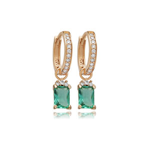 Paraiba CZ Stone Rectangle Dainty <b>Hoop</b> Dangle Earrings 925 <b>Sterling</b> <b>Silver</b> Jewelry Wholesale Handcrafted Turkish Jewellery - Product Image 6