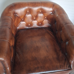 Sillón Chesterfield de Cuero Genuino Marrón Vintage, Sillón Club de Lujo con Respaldo Acolchado, Sofá Individual para Sala de Estar, Hogar u Oficina - Product Image 3
