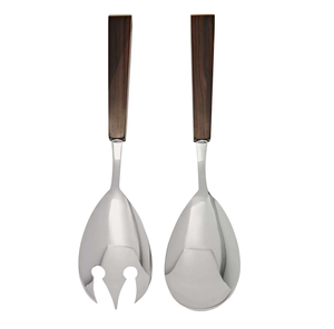 Ensemble de serveurs à salade en acier inoxydable avec manche en résine marron, poli argenté, pour la maison et la table de mariage - Product Image 1