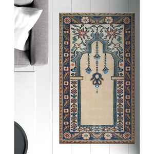 พรมลายวินเทจ พรมลายดอกไม้ พรมสีเบจ พรมสไตล์โบราณ พร้อมพรมขนนุ่ม - Product Image 2