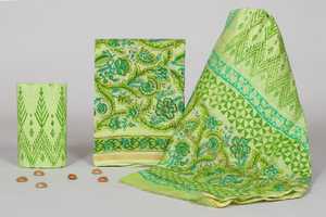 Fait sur commande dans le matériel de robe imprimé par bloc de soie de chanderi conçu par fleur pour des robes de filles et de dames et pour la revente. - Product Image 4