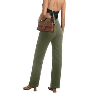 Pantalon évasé d'été pour femme de haute qualité, taille mi-haute, coupe régulière, en denim extensible, effet ventre plat, décontracté, respirant, uni, 100% coton - Product Image 2