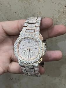 Montre en diamant Moissanite certifié GRA VVS pour homme, passe le testeur de diamant, acier inoxydable, montre de luxe sertie de diamants, style Hip Hop - Product Image 3