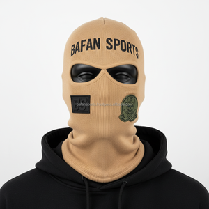 Balaclava pour femmes en tricot côtelé premium, tissu extensible doux GSM, couleur beige, panneau unique avec broderie de logo personnalisée, balaclava pour femmes - Product Image 6