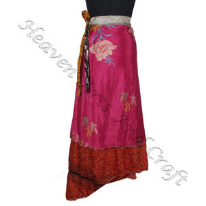 ใหม่กระโปรงยาวผ้าไหมฮิปปี้2ชั้นสำหรับเด็กผู้หญิงกระโปรงยาว38นิ้วผ้าไหมมหัศจรรย์วินเทจย้อนกลับได้ - Product Image 1