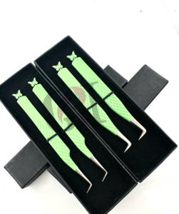 Vente en gros meilleure lance à 90 degrés revêtement en poudre mate menthe face arrière conception de papillon pince à épiler Extension de cils Instrument de beauté - Product Image 4