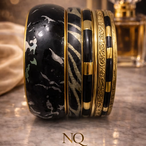 Premium Black <b>Gold</b> <b>Bangle</b> <b>Set</b> – Resin & Alloy Stack Bracelets with Rhinestones for Women, Trendy Fashion Jewelry Wholesale - Product Image 1