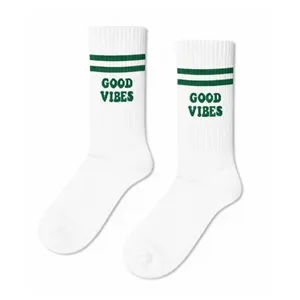 Customizable Logo Good Vibes Printed Tennis <b>Socks</b> 100% Cotton Anti-Bacterial Diabetic Sporty Features Sublimation Athlete - Product Image 1