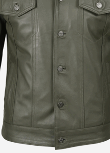 Chaqueta de Cuero para Hombre, Cuatro Bolsillos, Color Verde Oliva, Estilo Camionero, 2025 - Product Image 6