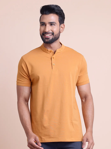 T-shirt à col mandarin à manches courtes 100% coton pour hommes à la mode Vêtements décontractés confortables pour les tenues de tous les jours et le bureau - Product Image 5