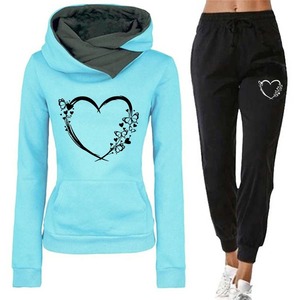 Conjuntos de dos piezas para mujer, sudaderas con capucha cálidas de gran tamaño elegantes de Color sólido y pantalón largo, traje deportivo, chándal de otoño e invierno - Product Image 2