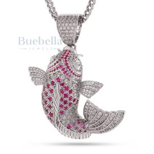 Gin Rin Kohaku Koi pez colgante collar Iced Out CZ diamante chapado en oro Hip Hop cadena estilo japonés Bling joyería - Product Image 1
